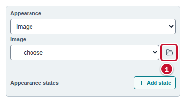 The Appearance section of the Inspector panel: the folder icon next to the Image list, marked with the number 1