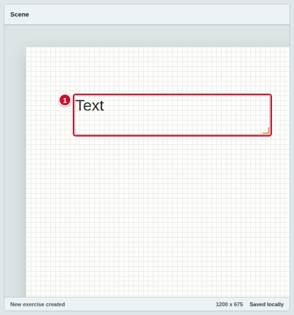 The scene with a new, selected Text marked with the number 1, showing the word Text