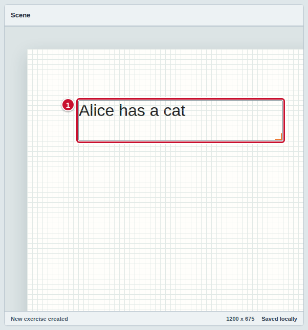 The scene where the Text shows the typed content Alice has a cat, marked with the number 1
