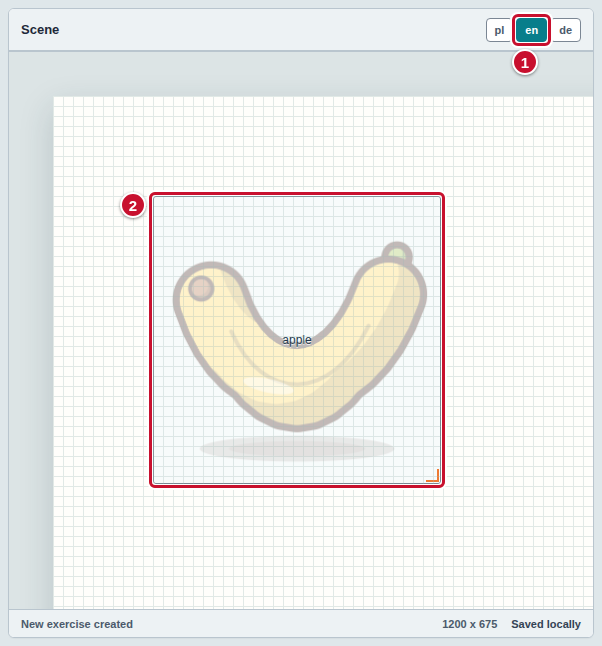 The scene after clicking the en switch (1): the Image shows the English file, the banana (2)