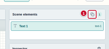 The header of the Scene elements list, with the Copy the selected element icon marked with the number 1
