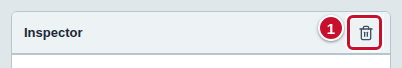 The header of the Inspector panel, with the trash can icon marked with the number 1