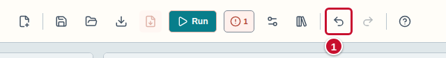 The toolbar, with the Undo the change icon marked with the number 1