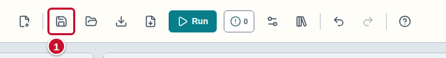The toolbar: the Save the project in the browser icon marked with the number 1