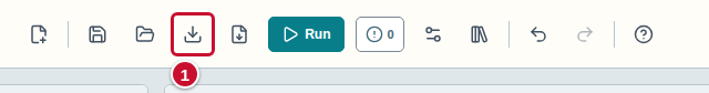 The toolbar: the Save the exercise as a ZIP (download) icon marked with the number 1