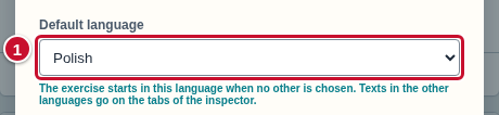 The Default language list marked with the number 1