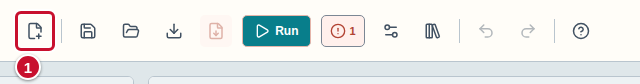 The toolbar, with the New exercise icon marked with the number 1