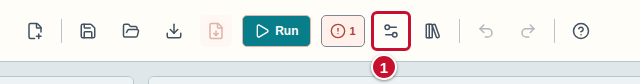 The toolbar, with the Exercise configuration icon marked with the number 1