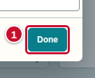 The Exercise configuration window, with the Done button marked with the number 1