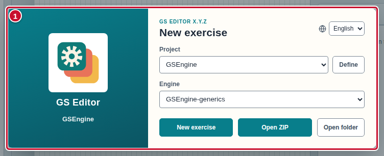 The start window with the heading New exercise, surrounded by a frame with the number 1