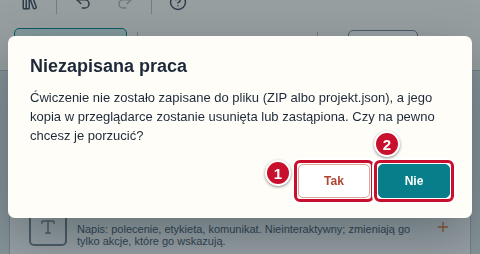 Pytanie Niezapisana praca z przyciskami Tak (1) i Nie (2)